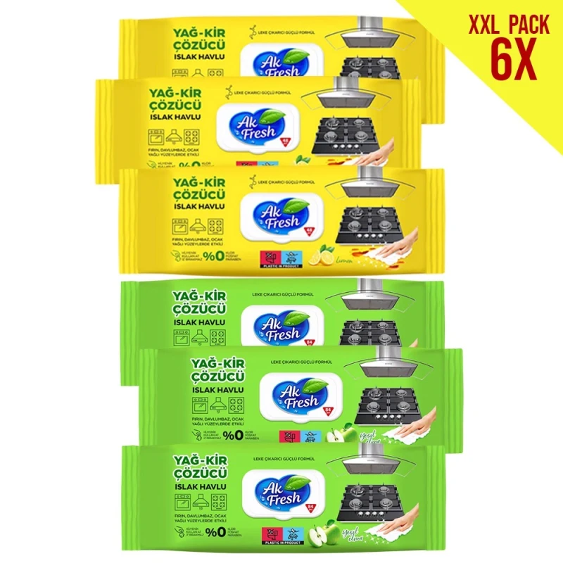 Pachet 6 x AK Fresh Servetele suprafete de inox 3x84 buc Lamaie si  3x84 buc Mar verde